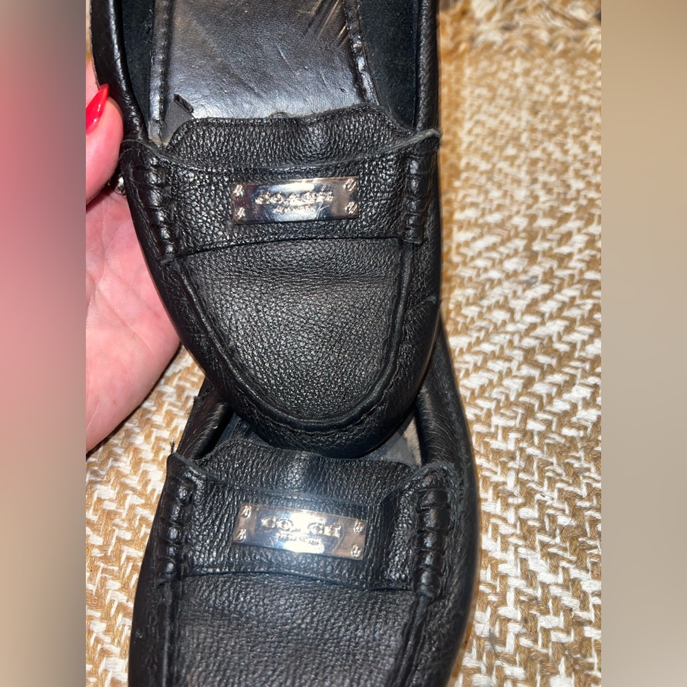 Coach Black Leather Slip On Shoes / Flats